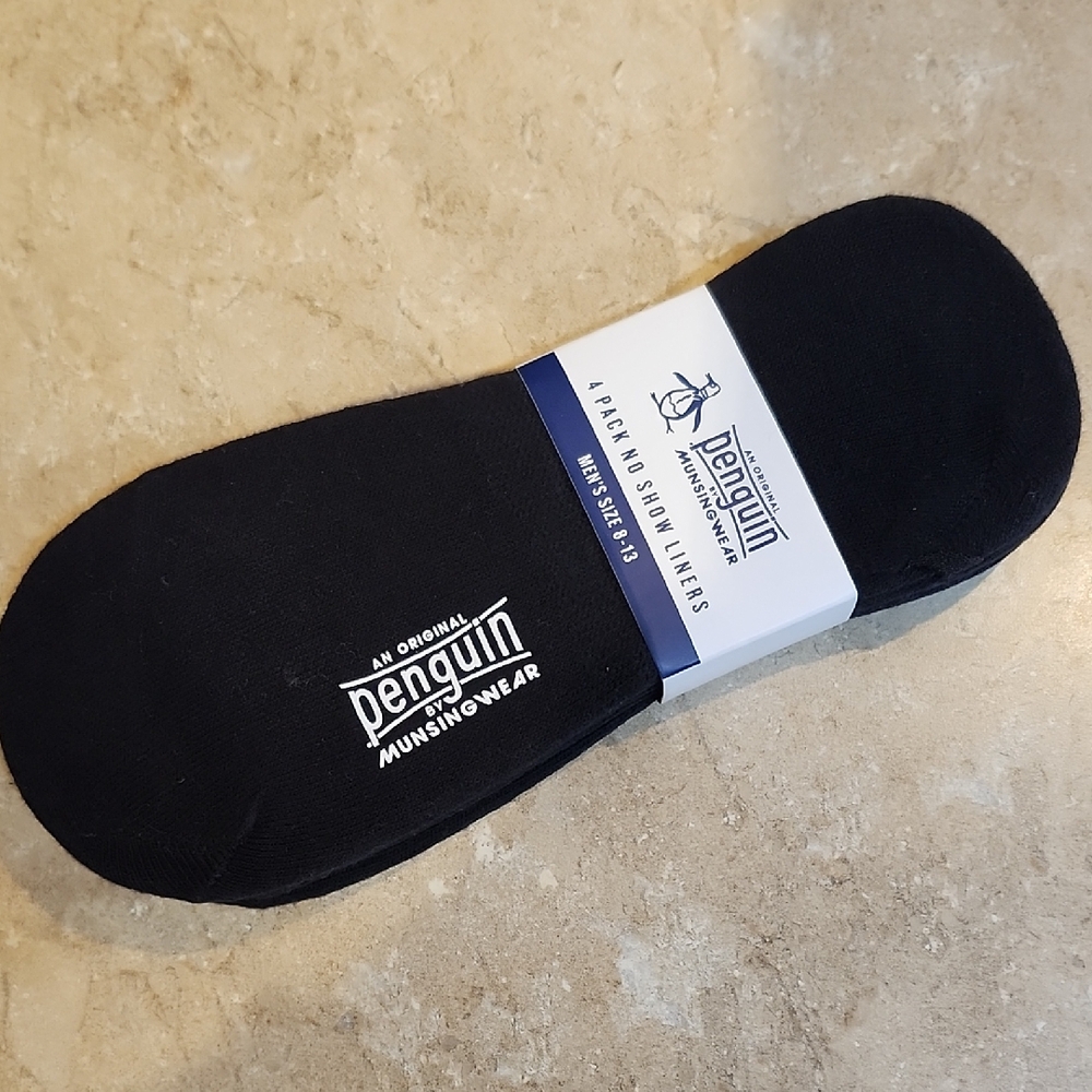 Original Penguin Men's Classic Black No Show Sock/ Liners 4 Pack